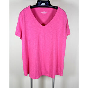Vineyard Vines Pink V-neck Short Sleeve 100% Cotton Blouse Shirt Women's Size L